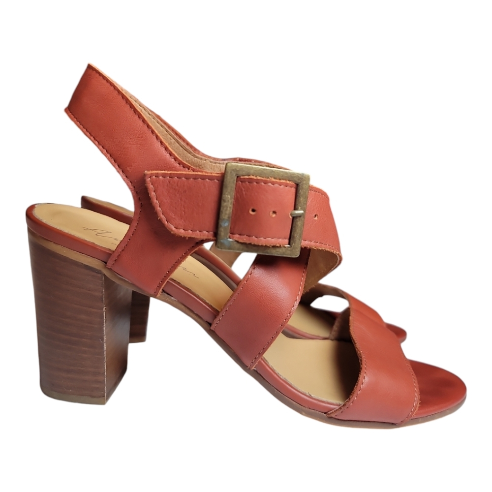 Avellini sandals heeled 38/7  brick red leather upper 3.5" stacked heels Italian